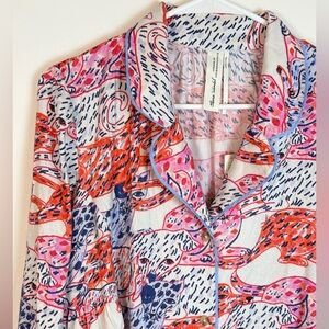 Anthropologie Olivia Wendel Flannel Pajama Sleep Shirt Dog pattern Small NWT